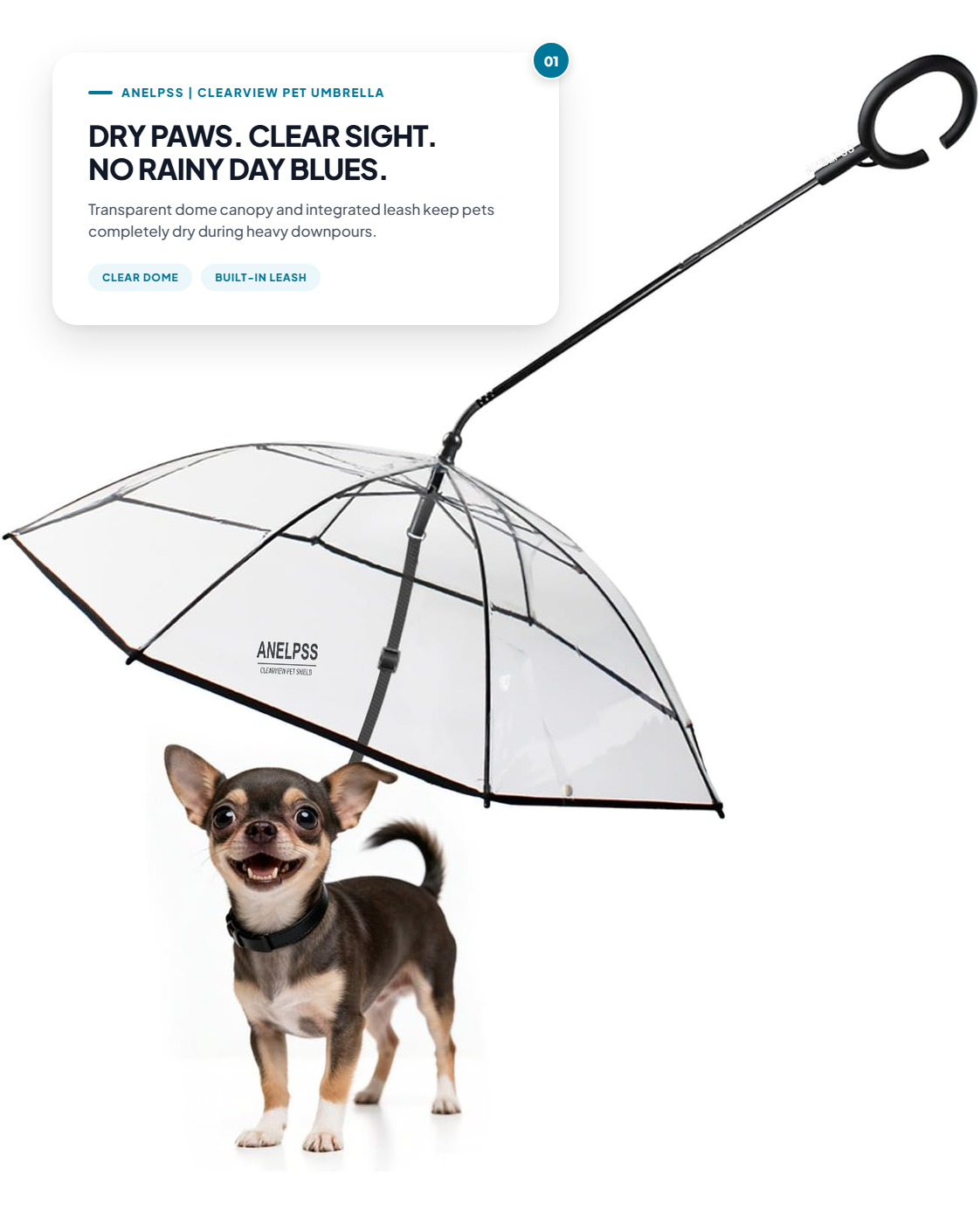 Anelpss⢠ClearView Pet Umbrella with Integrated Leash & 360° Shield
